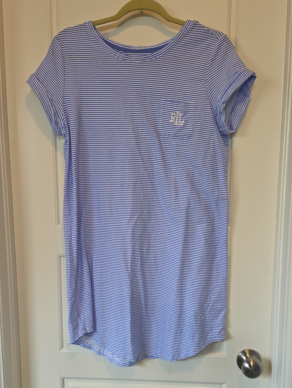 Ralph Lauren Light Blue & White Striped Short Sleeve Nightgown - Medium
